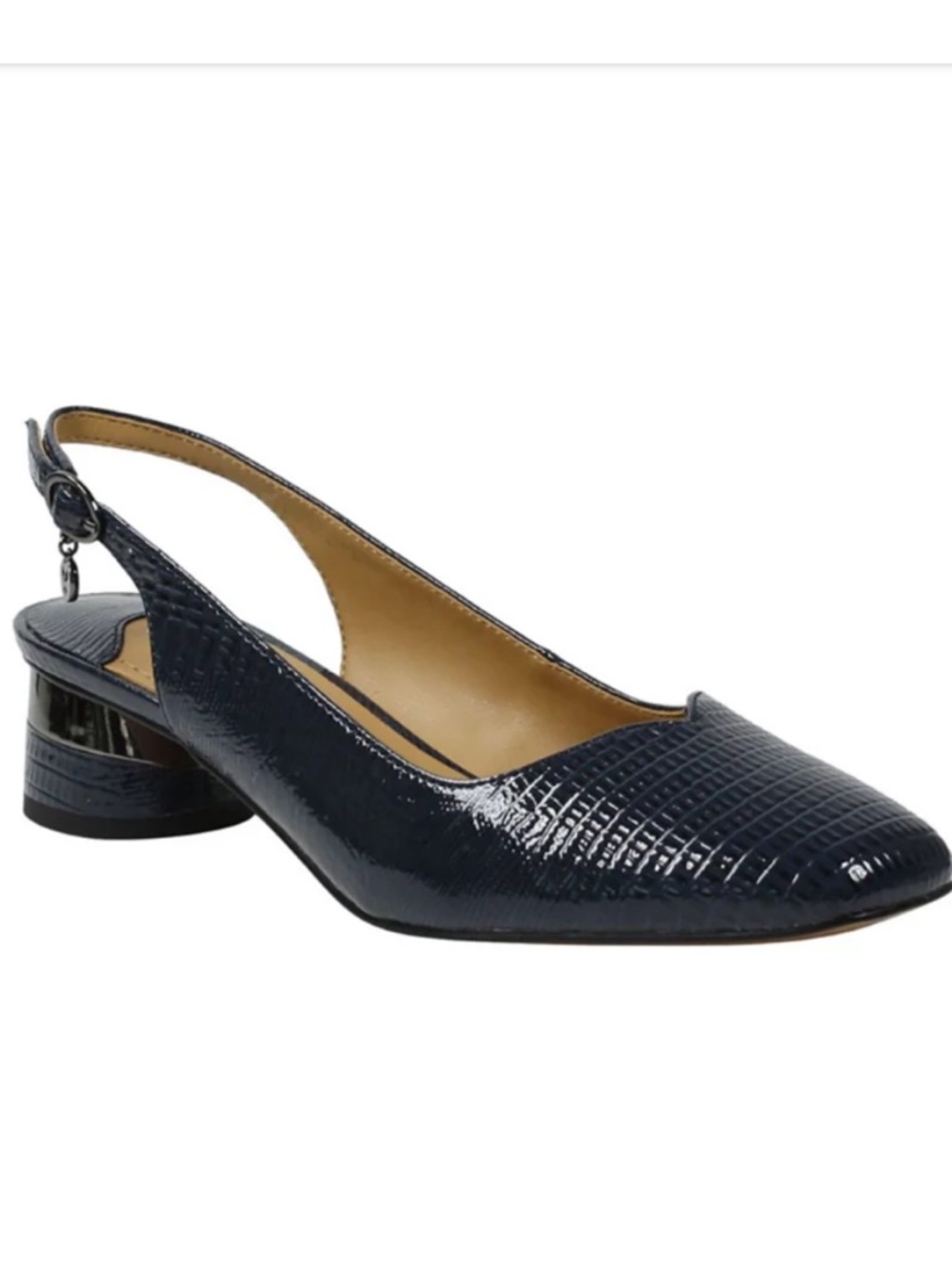 Size 6.5 J Renee Taveta Lizard Print Patent Slingback Heels - Navy (ABBA)